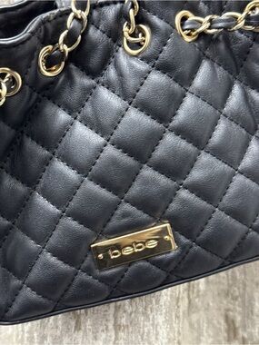 bebe Black Quilted Shoulder Bag with Gold Accent